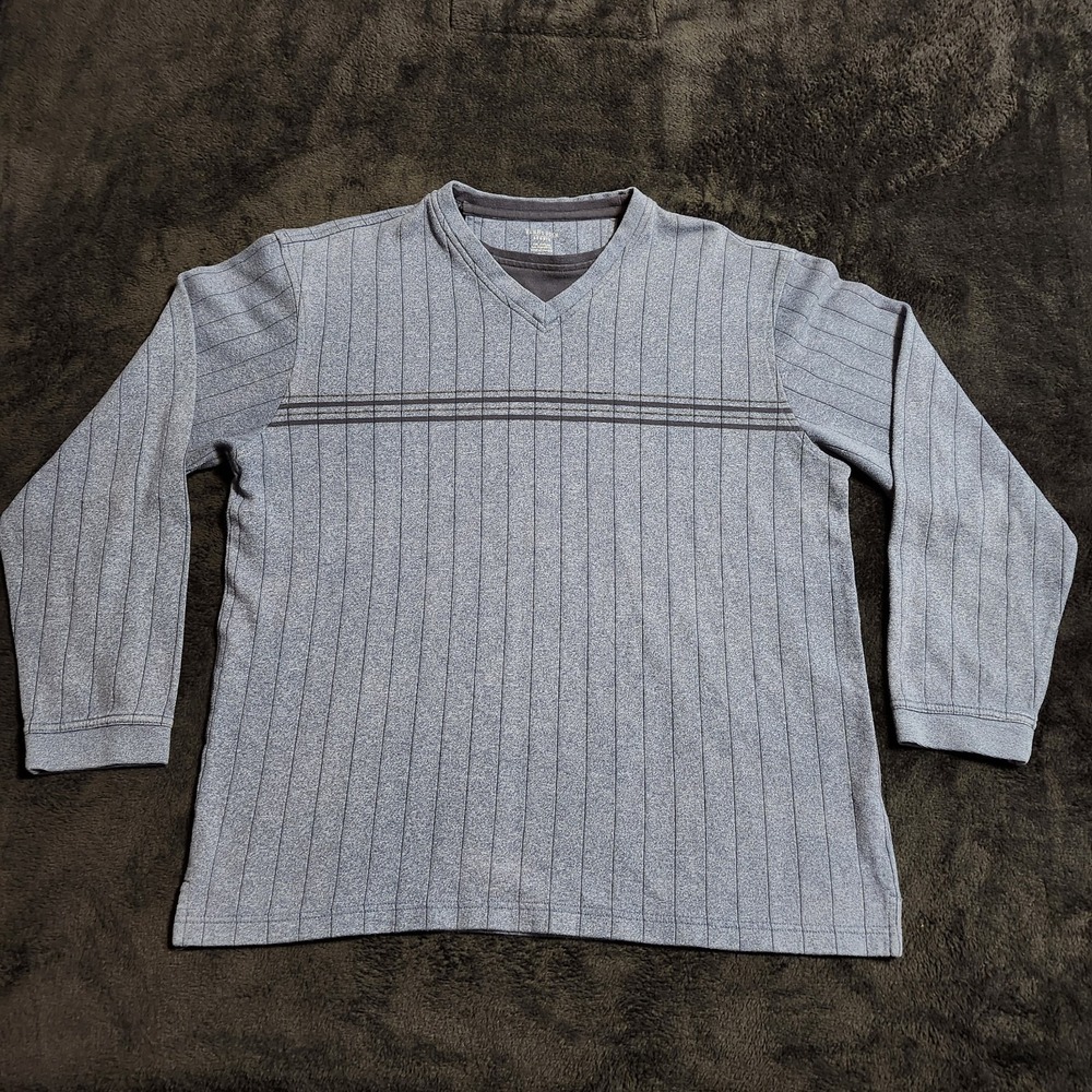 Van Heusen Studio Blue Ribbed Knit V-Neck Sweater Men's XL Pullover